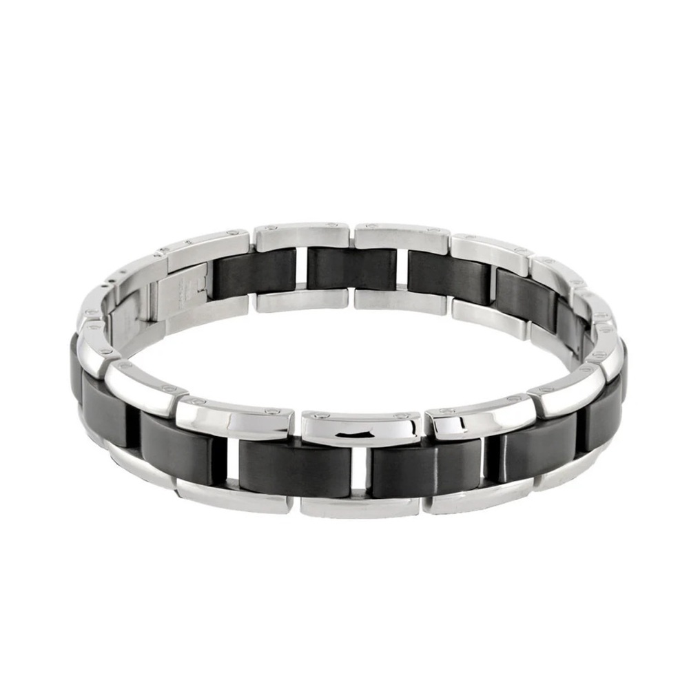 New Steven Singer Mens Hilo Black Ion Plated Stainless Steel Link Bracelet